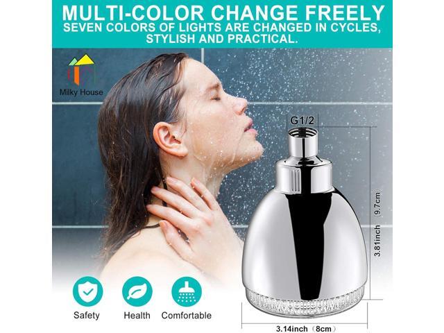 LED Shower Head, Shower Head with Light, 7 Color Flash Light Automatically Changing LED Fixed Showerhead for Bathroom Adjustable High Pressure Rain...
