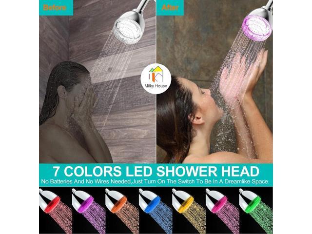 LED Shower Head, Shower Head with Light, 7 Color Flash Light Automatically Changing LED Fixed Showerhead for Bathroom Adjustable High Pressure Rain...