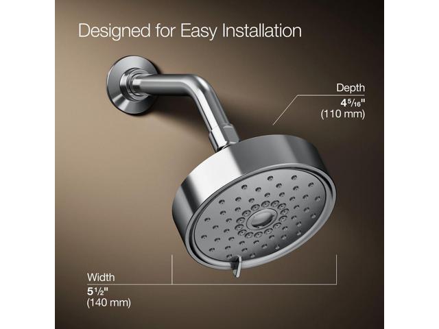 KOHLER 22170-G-CP Purist Multi-Function Showerhead, Wall-Mount, 3 Spray Settings, 1.75 GPM, Polished Chrome