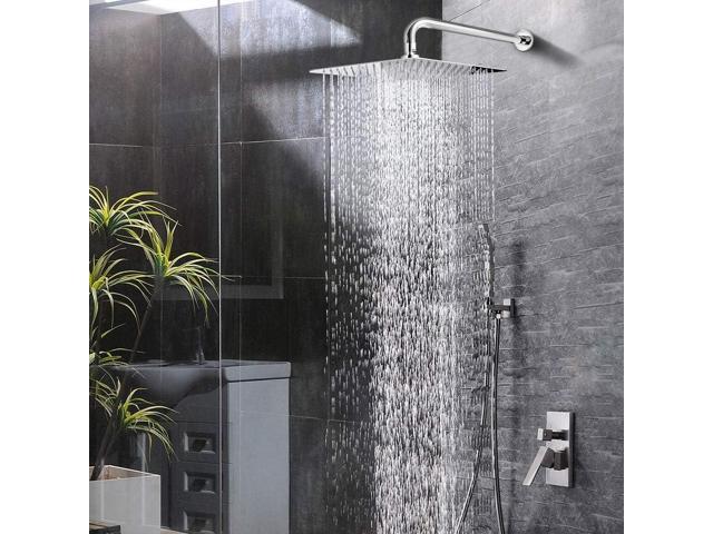 NearMoon Square Rain Shower Head With Extension Arm, Large Stainless Steel Rainfall Shower-Waterfall Full Body Coverage (12 Inch, Chrome)
