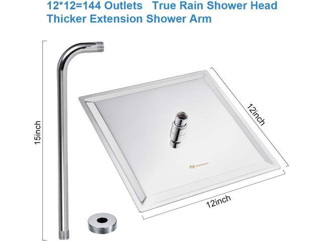 NearMoon Square Rain Shower Head With Extension Arm, Large Stainless Steel Rainfall Shower-Waterfall Full Body Coverage (12 Inch, Chrome)
