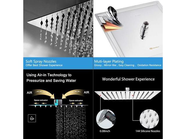NearMoon Square Rain Shower Head With Extension Arm, Large Stainless Steel Rainfall Shower-Waterfall Full Body Coverage (12 Inch, Chrome)