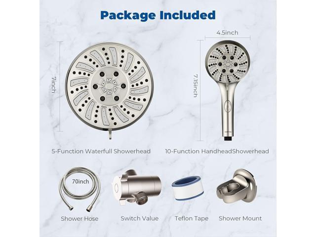 Watersong Shower Heads with Handheld Spray Combo 6-Setting Showerhead with Handheld and 5-Setting Rainfall Spray, High Pressure Sprayer with 70...