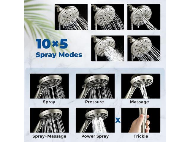 Watersong Shower Heads with Handheld Spray Combo 6-Setting Showerhead with Handheld and 5-Setting Rainfall Spray, High Pressure Sprayer with 70...