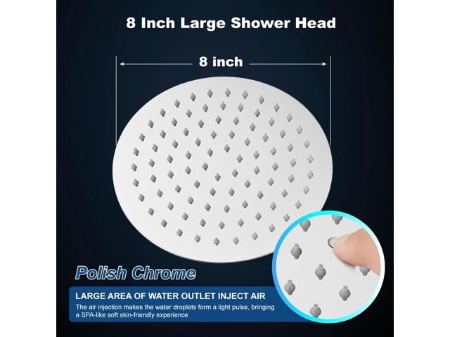 Midanya Round Rainfall Shower Head High Pressure Stainless Steel Waterfall Large Rain Shower Head Ultra Thin Design,Polish Chrome 8 Inch