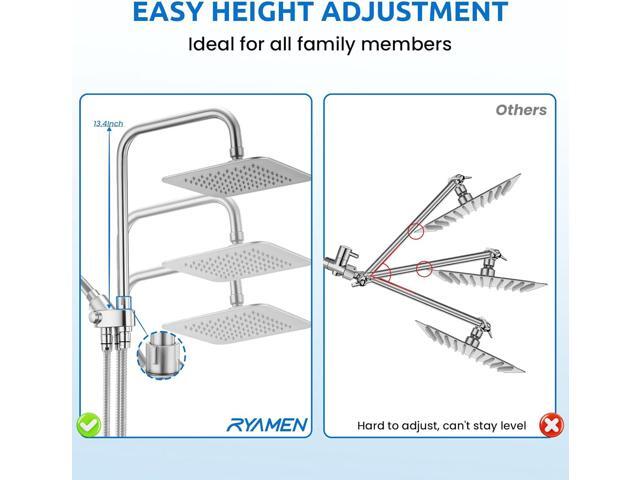 8' Dual Shower Head Combo, Rainfall Shower Head with Handheld, 6 Spray Settings Angle Adjustable Handheld Shower Head with Pause, Height...