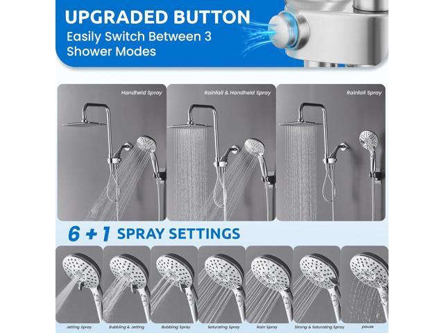 8' Dual Shower Head Combo, Rainfall Shower Head with Handheld, 6 Spray Settings Angle Adjustable Handheld Shower Head with Pause, Height...