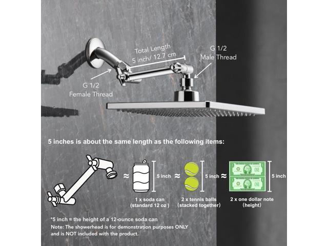 5 Inch Adjustable Shower Head Extension Arm With Locking Set Screw, Singing Rain Brass Chrome Angle Height Adjustable, Easy To Install, G1/2...
