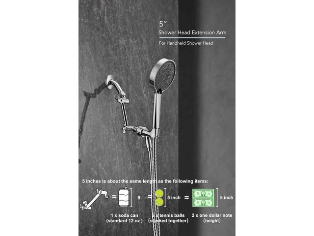 5 Inch Adjustable Shower Head Extension Arm With Locking Set Screw, Singing Rain Brass Chrome Angle Height Adjustable, Easy To Install, G1/2...