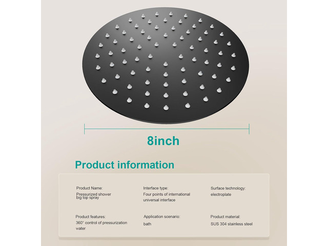 All Metal Rain Shower Head - Heavy Duty Stainless Steel, Easy Install, High Water Flow, Ultra-Thin Modern Design for Bathroom (D-Matte Black, 8)