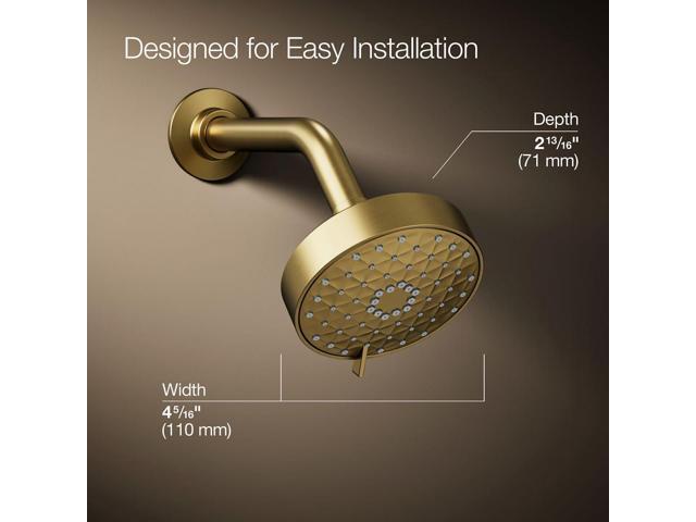 KOHLER 72419-G-2MB Awaken G110 Three-Function Showerhead, Wall-Mount, 3 Spray Settings, 1.75 GPM, Vibrant Brushed Moderne Brass