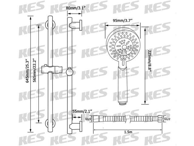 KES Handheld Shower Head with Adjustable Shower Slide Bar 5 Function Extra Long Hose Polished Finish, F204-PS+KP501B-CH