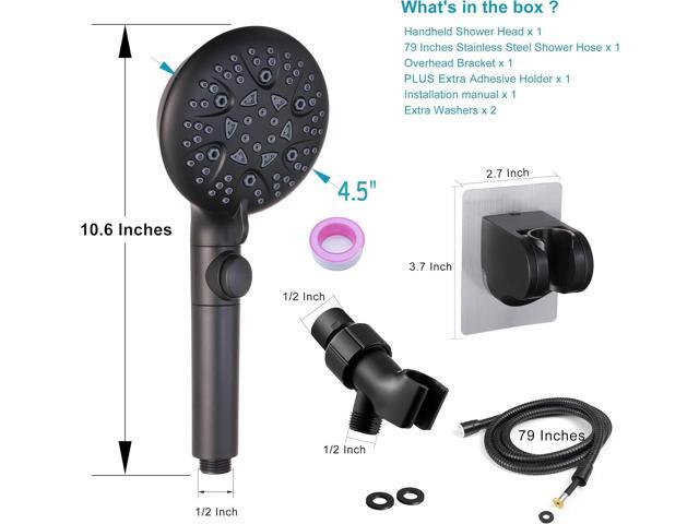 High Pressure 8-mode Handheld Shower Head with On Off Switch and Long Hose & Bracket PLUS Extra Adhesive Holder for Lower Mount,Built-in Power Wash...
