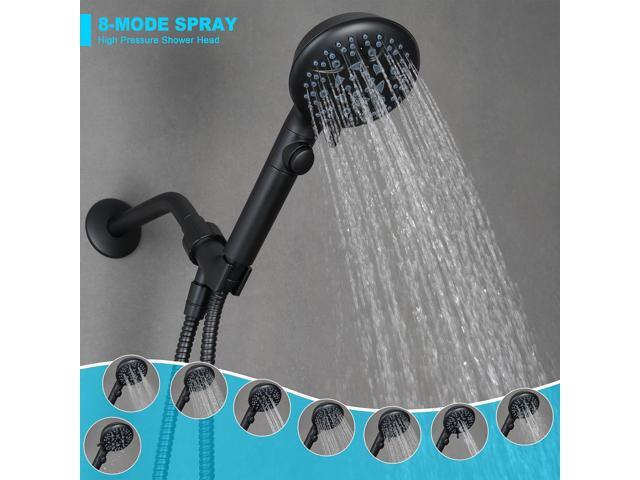 High Pressure 8-mode Handheld Shower Head with On Off Switch and Long Hose & Bracket PLUS Extra Adhesive Holder for Lower Mount,Built-in Power Wash...