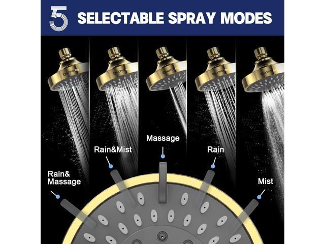 HOPOPRO 5-Mode High Pressure Shower Head - The Washington Post, NBC News, Today TV Show Recommended - High Flow Fixed Showerheads (4 Inch Gold)