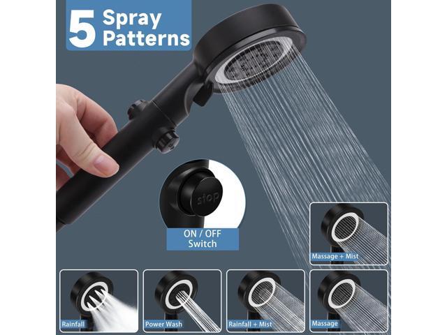 RV Shower Head with Hose, 5+1 Mode High Pressure Replacement with On/Off Switch, Water Saving Motorhome Shower Head for RV/Campervan, Caravan(Black)