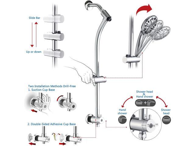 Rainfall 8 Inch Shower Head with High Pressure Handheld Spray Combo, Drill-Free Slide Bar with Adjustable Shower Extension Arm, 3-Way Low Diverter...