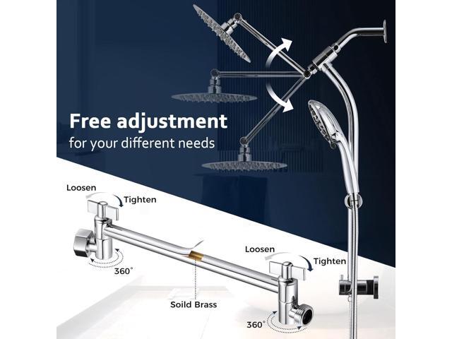 Rainfall 8 Inch Round Shower Head with High Pressure Handheld Spray Combo, Drill-Free Slide Bar with Adjustable Shower Extension Arm, 3-Way Low...