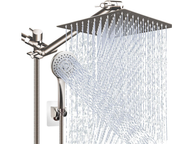 Shower Head Combo(Brushed Nickel),10'' High Pressure Rain Shower Head with 11'' Adjustable Extension Arm and 5 Settings Handheld,Powerful Shower...