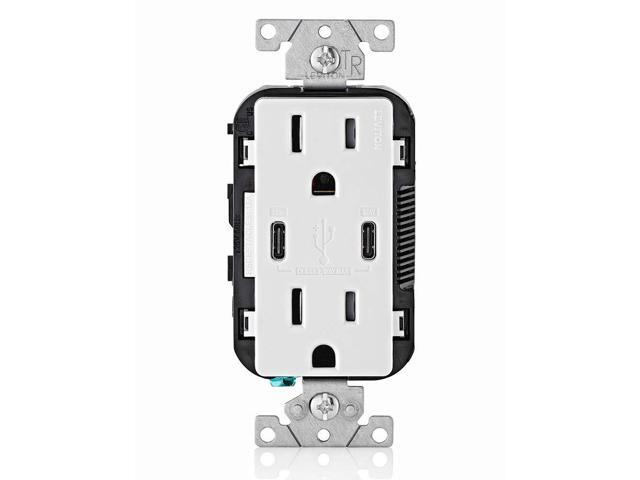 Leviton T5635-W 30W (6A) USB Dual Type-C/C Power Delivery In-Wall Charger with 15A Tamper-Resistant Outlet, USB Charger for Smartphones, Tablets,...