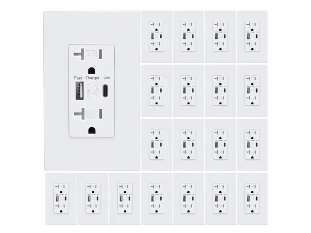 USB Wall Outlet, Charger Outlets Receptacles with 4.2A USB C Ports, 20 Amp Duplex Tamper Resistant Receptacle Plug with Electrical Outlet, Wall...