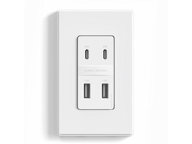 ELEGRP USB Wall Outlet, 42W Fast Charge & Power Delivery 4-Ports USB Charger, Wall Outlet with 4 USB Ports, UL/CUL Listed, Wall Plate Included, 1...