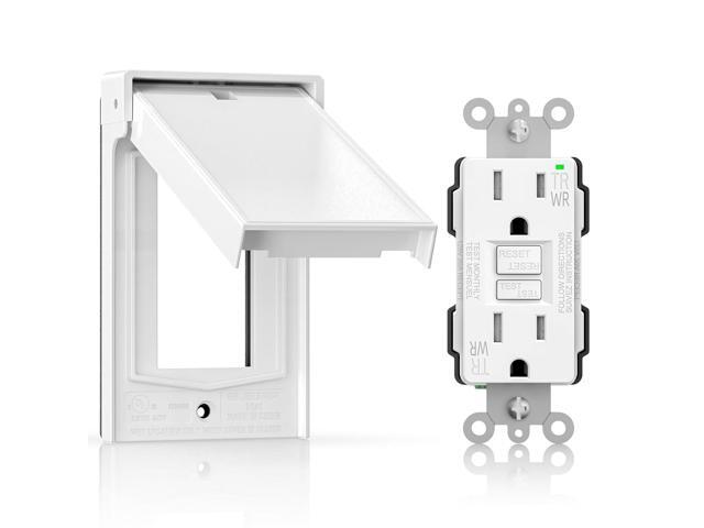 ELEGRP Outdoor GFCI Outlet with Cover, Weather Resistant GFCI Receptacle and Wall Plate, 15 Amp Self-Test GFI Electrical Outlet, Thinner Design...