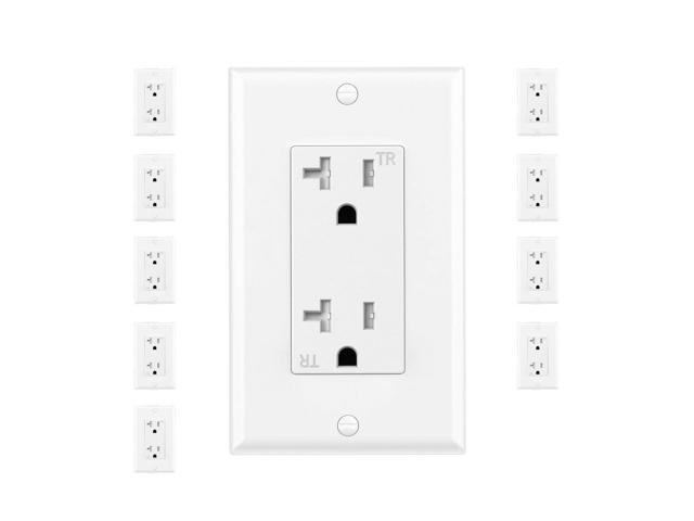 Standard Decorator Electrical Receptacle Outlet with Wall Plate Cover, Tamper Resistant(TR), Self-Grounding, UL Listed (10 Pack, White, 20A)