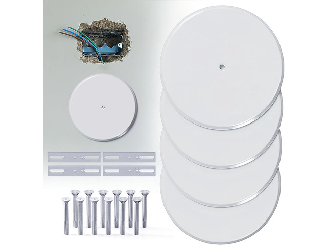 WunoShop 4 Pcs Ceiling Cover Plate, Metal Blank Cleanout Cover Plate with Center Hole,5 inch Round Outlet Covers Plate For Electrical Box, Smoke...