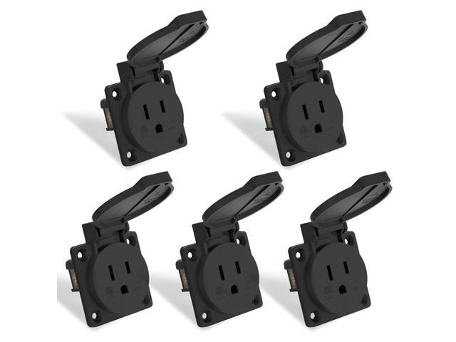 STARELO 5PCS 15Amp Power Outlet Receptacle NEMA 5-15R with Cover,125Volt 2 Pole 3Wire,Weatherproof, Dustproof and Radiation Proof Power Outlet for...