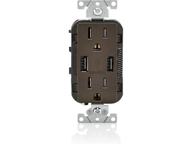 Leviton T5632 USB Charger/Tamper-Resistant Duplex Receptacle, 15-Amp, 8-Pack, Brown