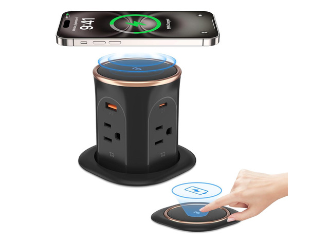 ANNQUAN Motorized Pop Up Countertop Receptacle with 15W Wireless Charger,Max 20W Power Delivery,3.15' Automatic Pop Up Outlet,4 Outlets,4 USB 3FT Cord