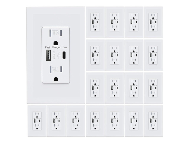 USB Wall Outlet, USB Charger Outlets Receptacles with 4.2A USB C Ports, 15 Amp Duplex Tamper Resistant Receptacle Plug with USB Electrical Outlet,...