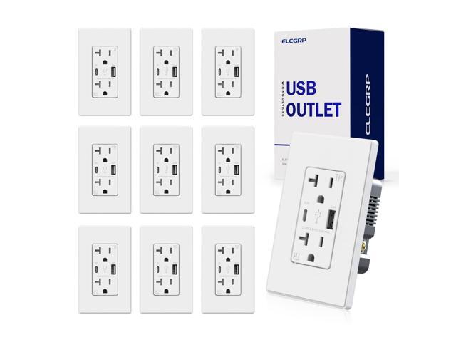 ELEGRP USB Charger Wall Outlet with Type A & Type C USB Ports, 20 Amp Duplex Tamper Resistant Receptacle Plug, Wall Plate Included, UL Listed (10...