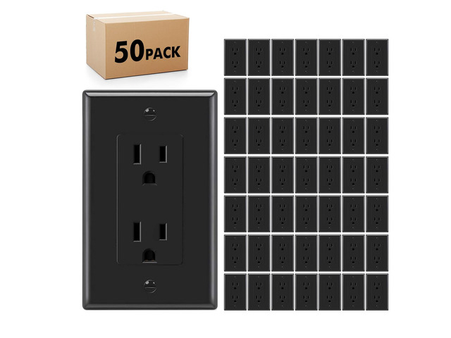 Micmi Decorator Receptacle Outlet, Standard Decorative Wall Outlet, 15 Amp, 125 Volt, Non-Tamper Resistant, Grounding UL Listed Black (15A Outlet...