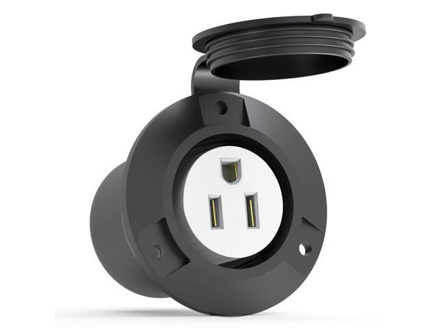 Flanged Outlet NEMA 5-15 15 Amp Grounding Straight Blade Receptacle with Covers, ETL Listed, 120 Volt, 2 Pole-3 Wire, Commercial/Industrial Grade