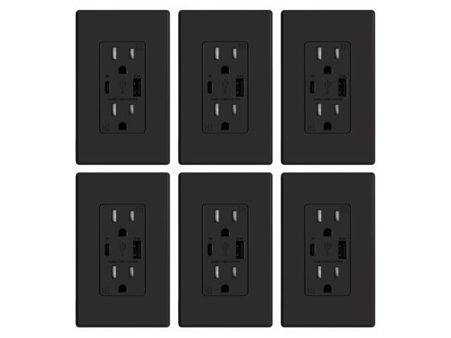 ELEGRP USB Charger Wall Outlet, USB Receptacle with Type A & Type C USB Ports, 15 Amp Duplex Tamper Resistant Receptacle Plug NEMA 5-15R, Wall...