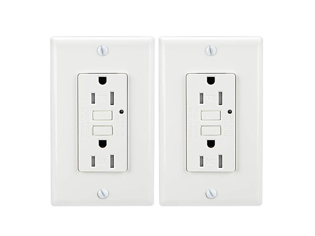 LEOD 15A 125V Self-Testing GFCI Outlet with Green led Indicator Light, 4 Pcs WallPlate and Screws Included, Tamper-Resistant Auto-Test GFCI Socket,...