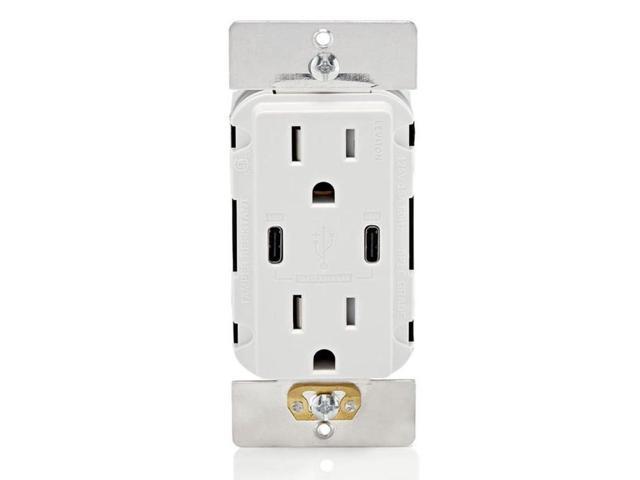 Leviton T5636-W 60W (6A) USB Dual Type-C/C Power Delivery in-Wall Charger with 15A Tamper-Resistant Outlet, USB Charger for Smartphones, Tablets,...