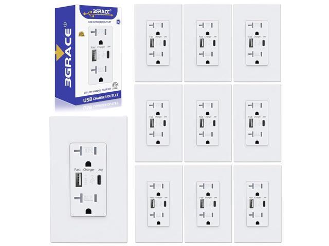 USB Wall Outlet, Charger Outlets Receptacles with 4.2A USB C Ports, 20 Amp Duplex Tamper Resistant Receptacle Plug with Electrical Outlet, Wall...