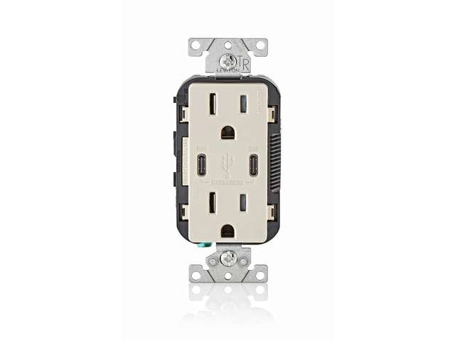Leviton 30W (6A) USB Dual Type-C/C Power Delivery In-Wall Charger with 15A Tamper-Resistant Outlet, USB Charger for Smartphones, Tablets, Laptops,...