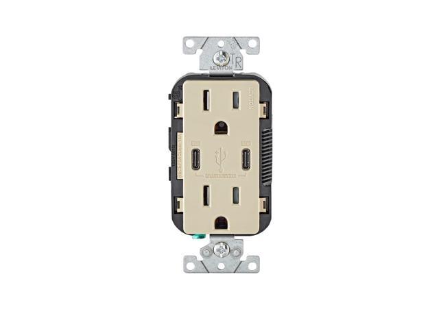 Leviton T5635-I 30W (6A) USB Dual Type-C/C Power Delivery In-Wall Charger with 15A Tamper-Resistant Outlet, USB Charger for Smartphones, Tablets,...