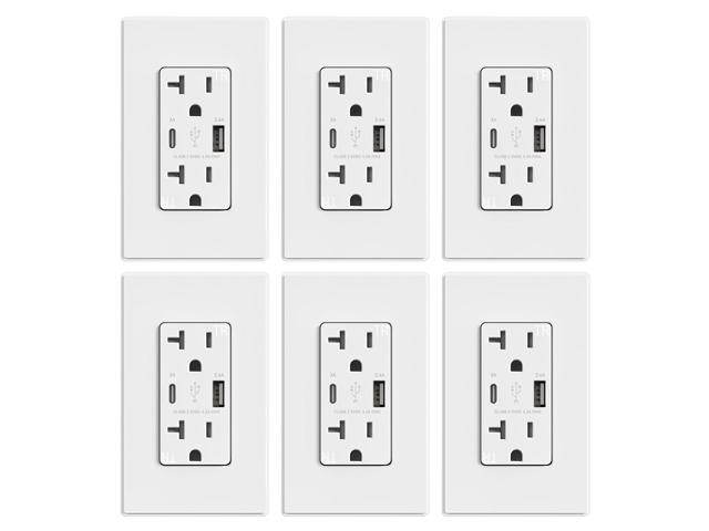 ELEGRP USB Charger Wall Outlet, USB Receptacle with Type A & Type C USB Ports, 20 Amp Duplex Tamper Resistant Receptacle Plug, Wall Plate Included,...
