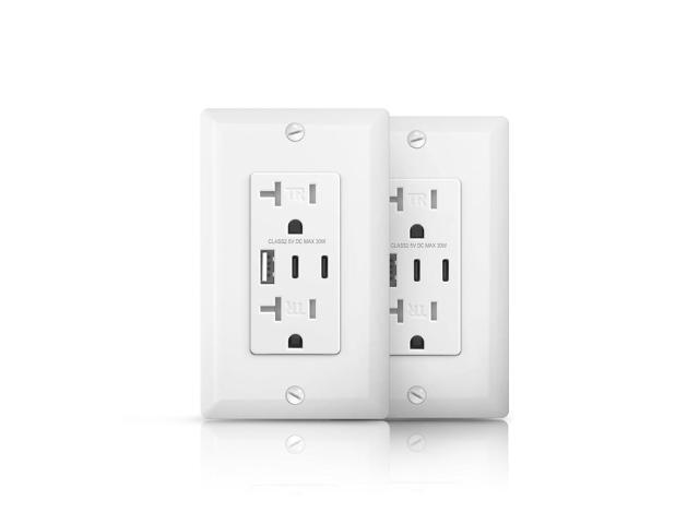 2Pack USB Charger Wall Outlets, 20A Receptacle with Dual Type C & A Ports, 6.0 Amp 30W Tamper Resistant Receptacle Plug, Wall Plate Included, ETL &...