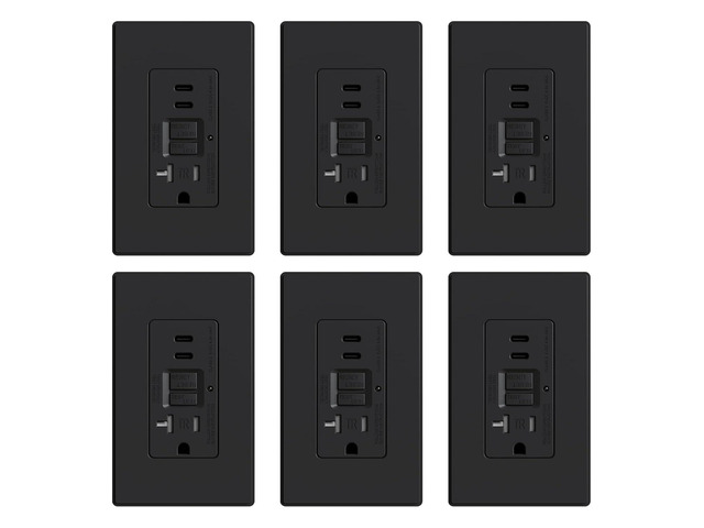 ELEGRP GFCI Outlet with USB Ports, 20 Amp Self-Test GFCI Combination with Dual USB C Ports, 24W Max Total Output, Tamper Resistant GFCI USB Outlet...