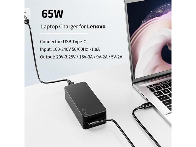 USB-C 65W 45W Laptop Charger Compatible with Lenovo Thinkpad/Yoga/Chromebook, ADLX65YDC2A USB Type C AC Adapter