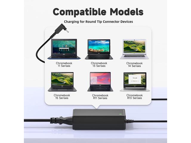 65W Laptop Charger Compatible with Acer Chromebook 11/13/14/15, R11/R13, N15Q Series, and PA-1650-80Compatible with Aspire S5 S7 R Series