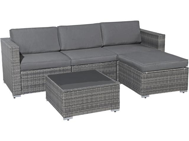 Patiorama 5 Piece Outdoor Patio Furniture Set, Outdoor Sectional Conversation Set, All-Weather Grey PE Wicker w/Dark Grey Cushions, Outdoor...