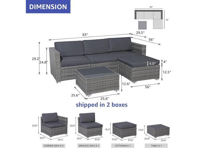 Patiorama 5 Piece Outdoor Patio Furniture Set, Outdoor Sectional Conversation Set, All-Weather Grey PE Wicker w/Dark Grey Cushions, Outdoor...