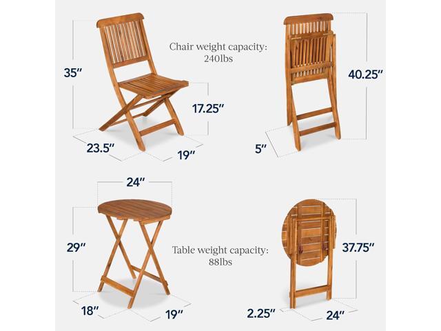Best Choice Products 3-Piece Acacia Wood Bistro Set, Folding Patio Furniture for Backyard, Balcony, Deck w/ 2 Chairs, Round Coffee Table, Teak...